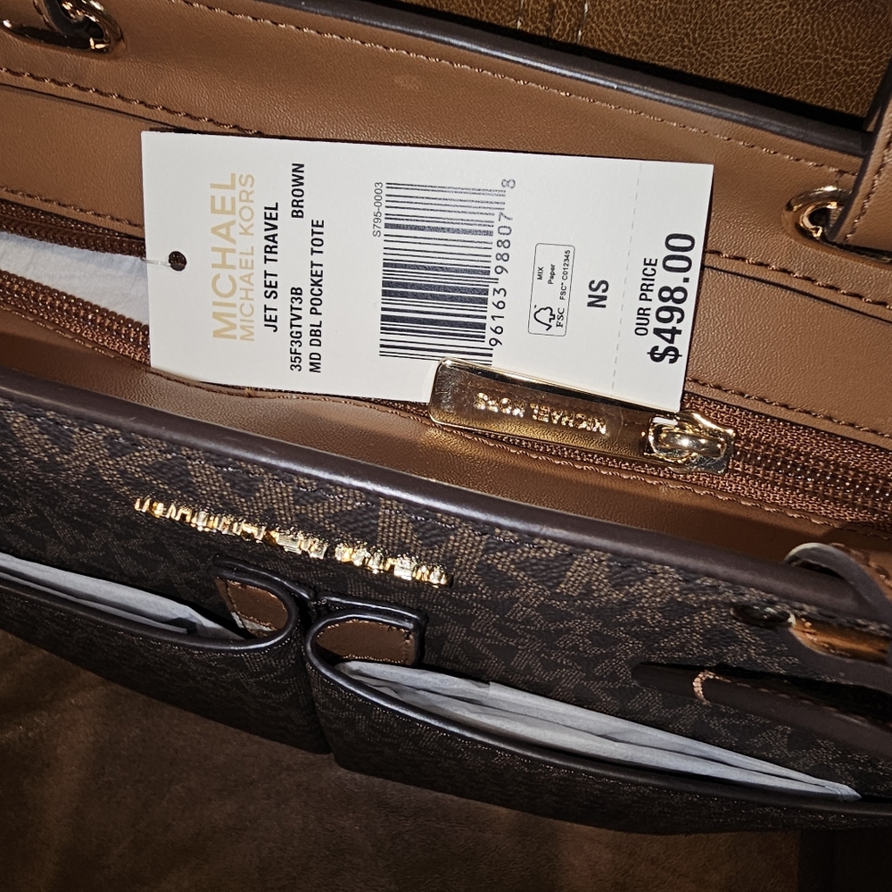 Michael Kors Jet Set Travel Medium Double Pocket Tote Brown